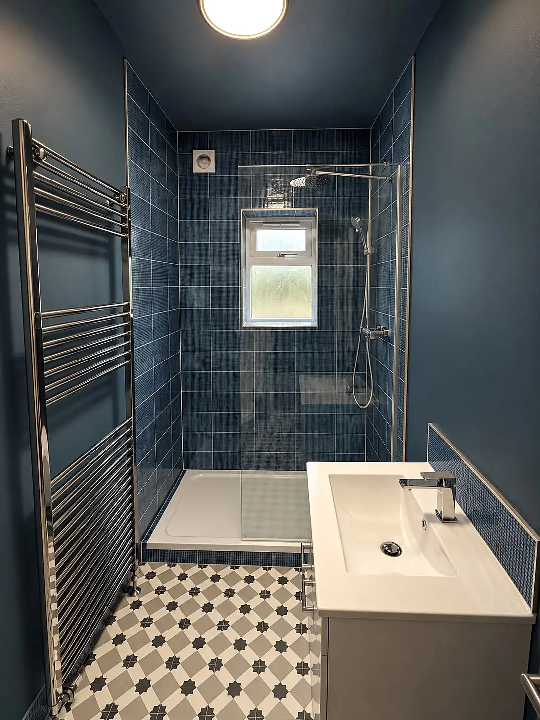 Completed shower room installation in Chesterfield, Derbyshire by Harrison's Plumbing & Bathrooms