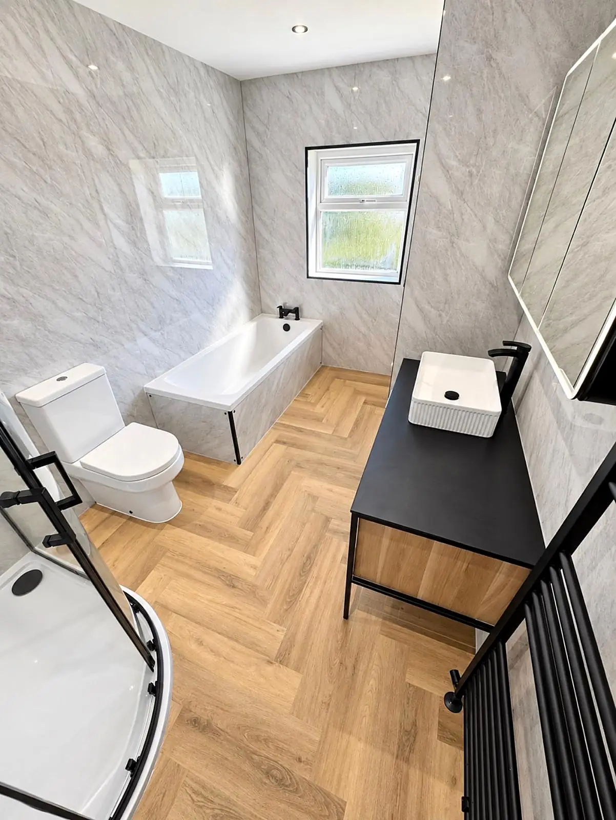 Completed bathroom installation in Chesterfield, Derbyshire by Harrison's Plumbing & Bathrooms