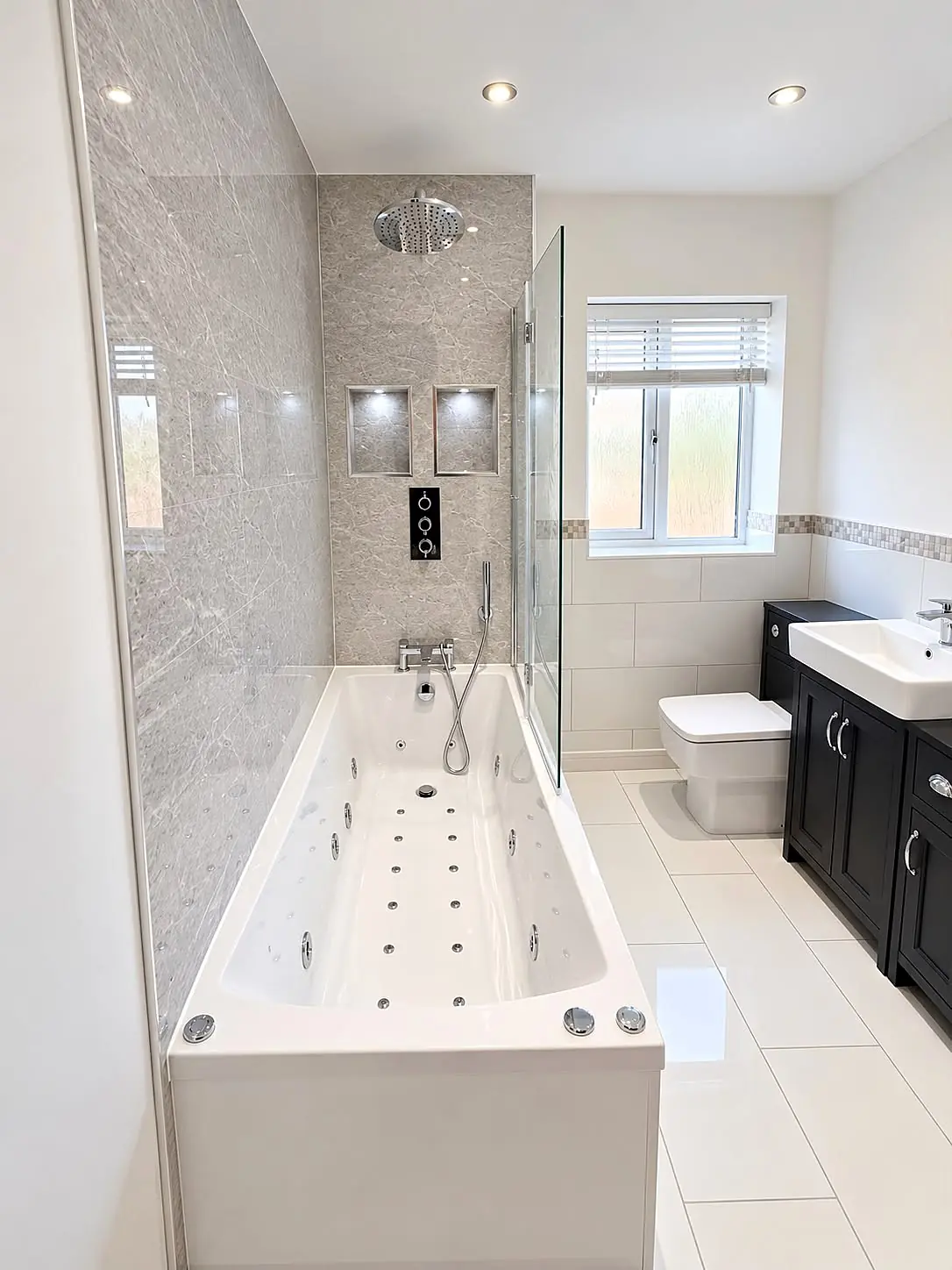 Completed bathroom installation in Chesterfield, Derbyshire by Harrison's Plumbing & Bathrooms