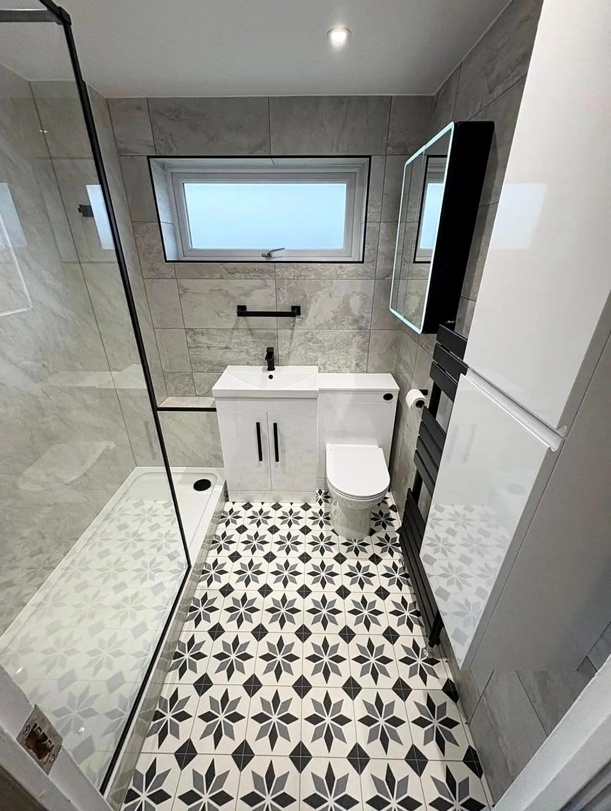 Completed shower room installation in Chesterfield, Derbyshire by Harrison's Plumbing & Bathrooms