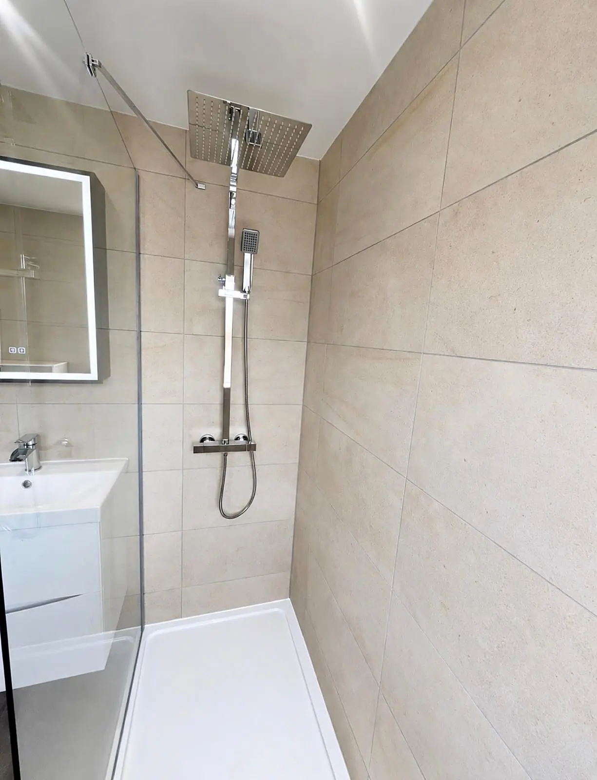 Completed shower room installation in Chesterfield, Derbyshire by Harrison's Plumbing & Bathrooms